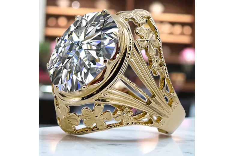 Zircon 8K geltonas auksas Žiedas Vintažiniai papuošalai vrc031x-zi Art Deco SSRS vintažo papuošalai, rusiškas stilius